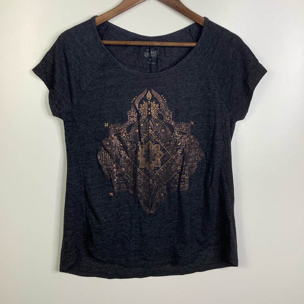 Lucky Brand Charcoal Gray and Gold Tee